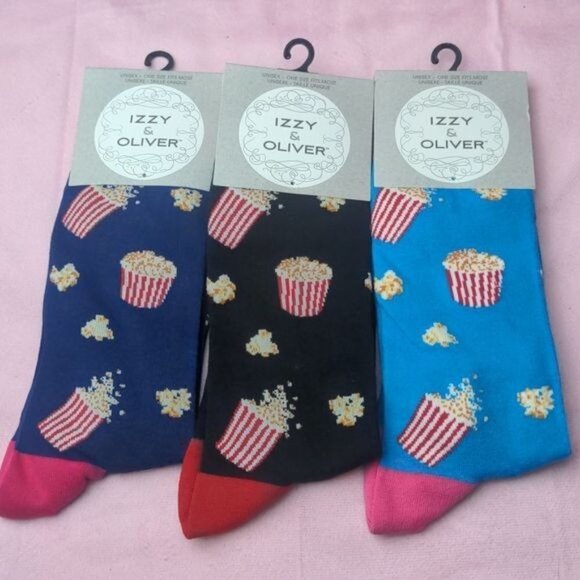 Izzy & Oliver 3 pairs Popcorn socks in Blue and Black One Size - Picture 1 of 5